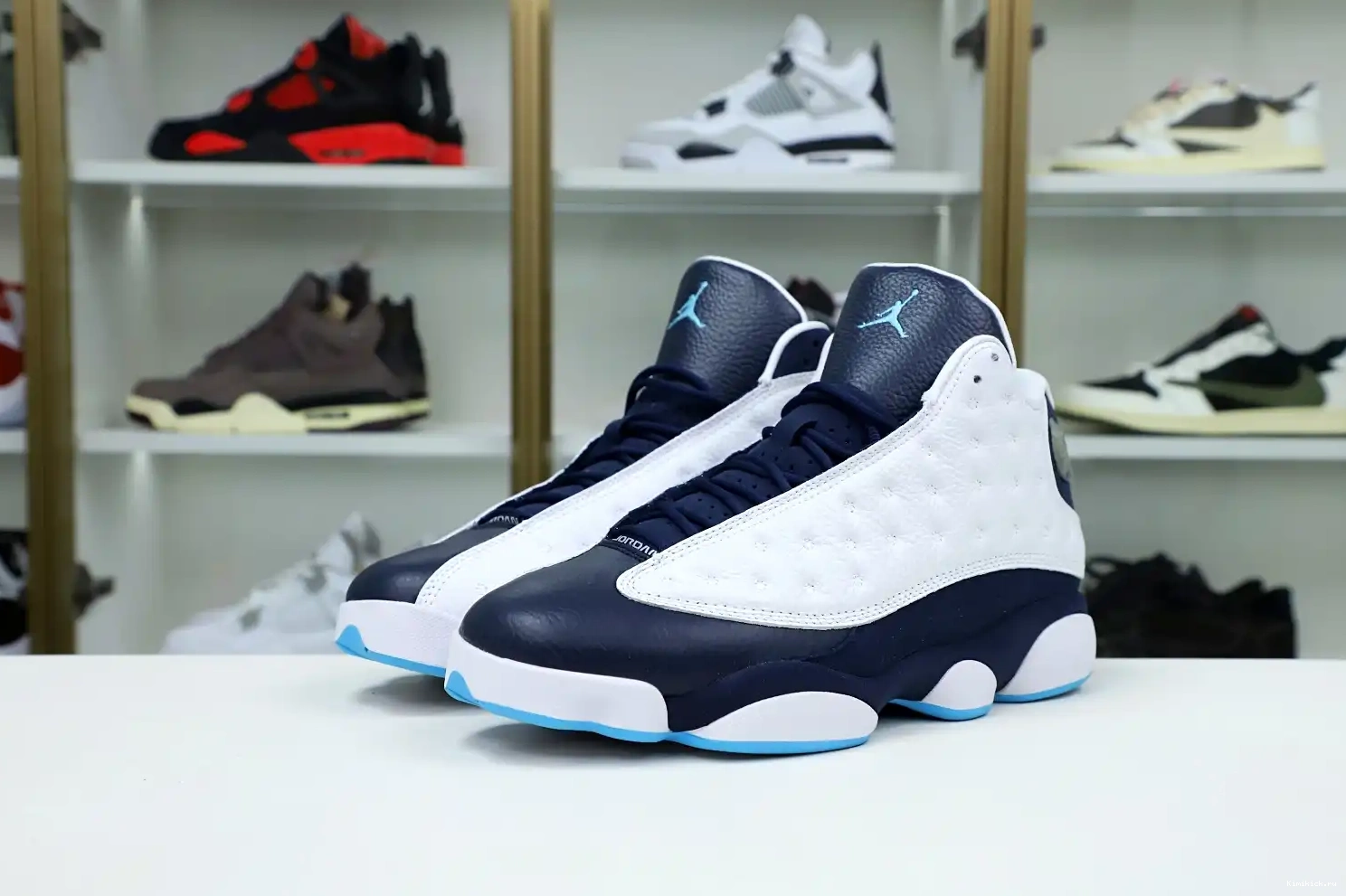 WHITE JORDAN POWDER BLUE Kimikick 414571-144 RETRO AIR 13 OBSIDIAN 0524